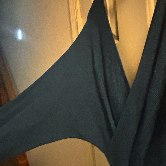 Mid Length on  5’ 6”. Stretchy but form fitting.  Blue sweater dress - Picture 5 of 7